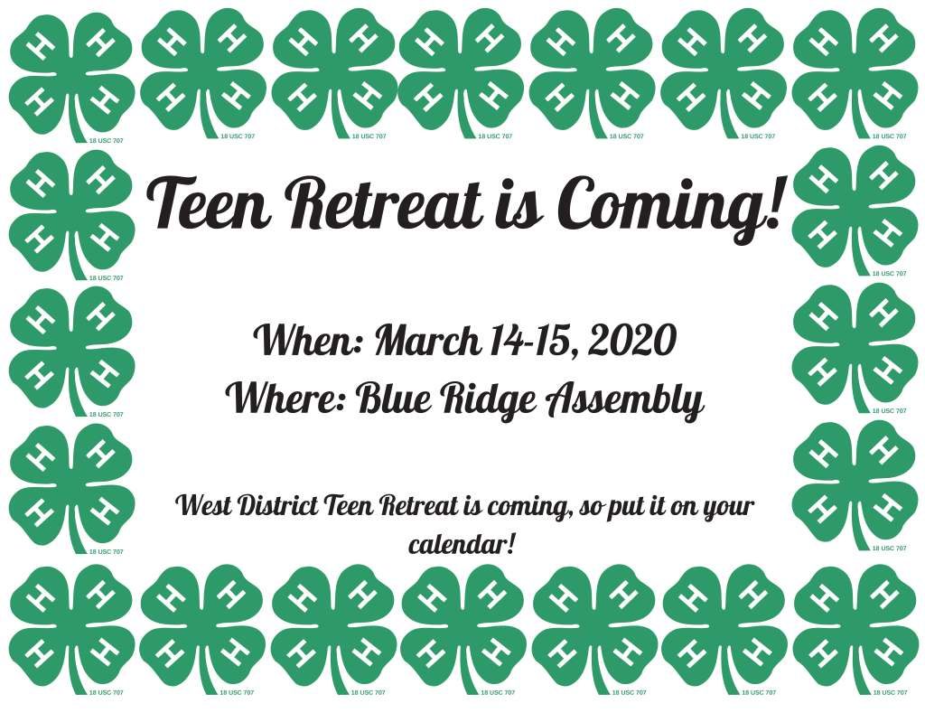 4-H Teen Retreat, March 14-15, 2020