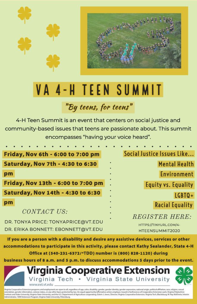 Invitation To Attend Virginia 4 H Virtual Teen Social Justice Summit North Carolina Cooperative Extension