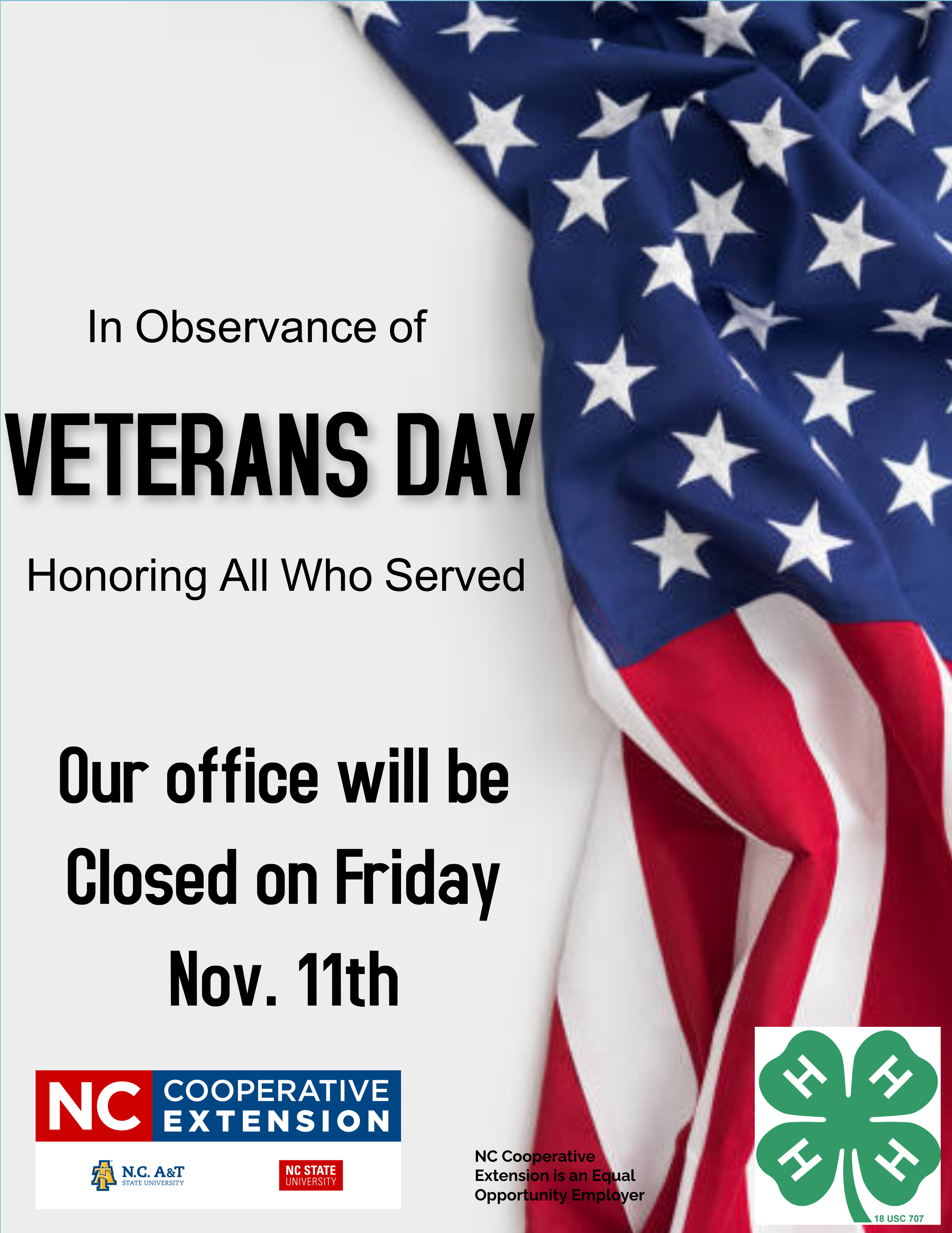 Office closed for Veteran's Day