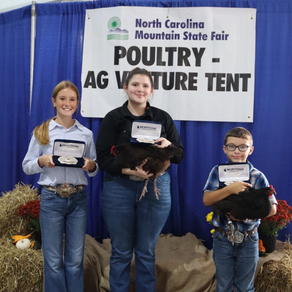 Youth Poultry award winners with their chickens.