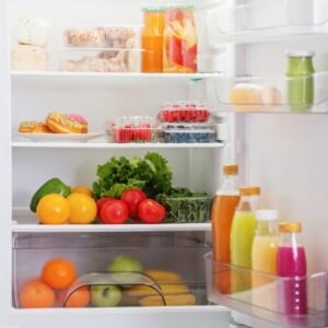 food and drinks in a refrigerator