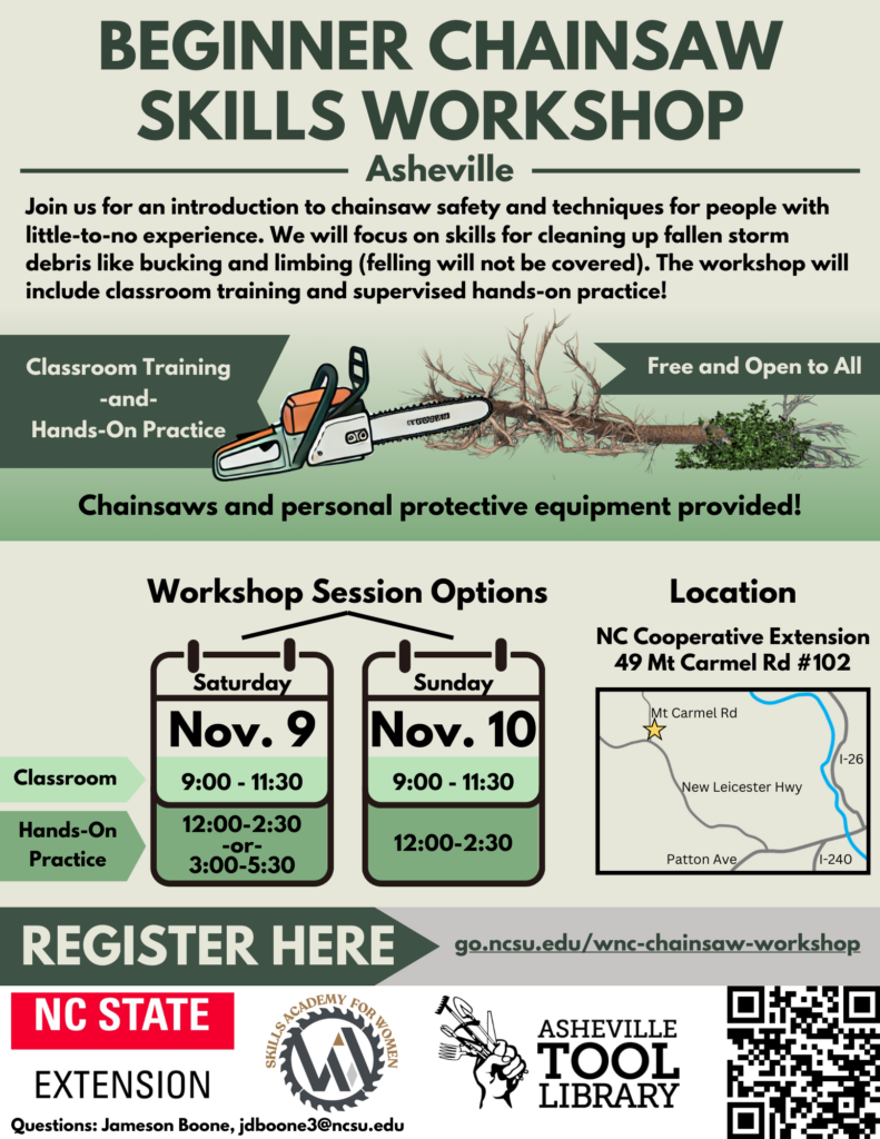 Flier for chainsaw skills workshop.