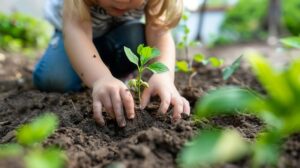 Child planting seedling