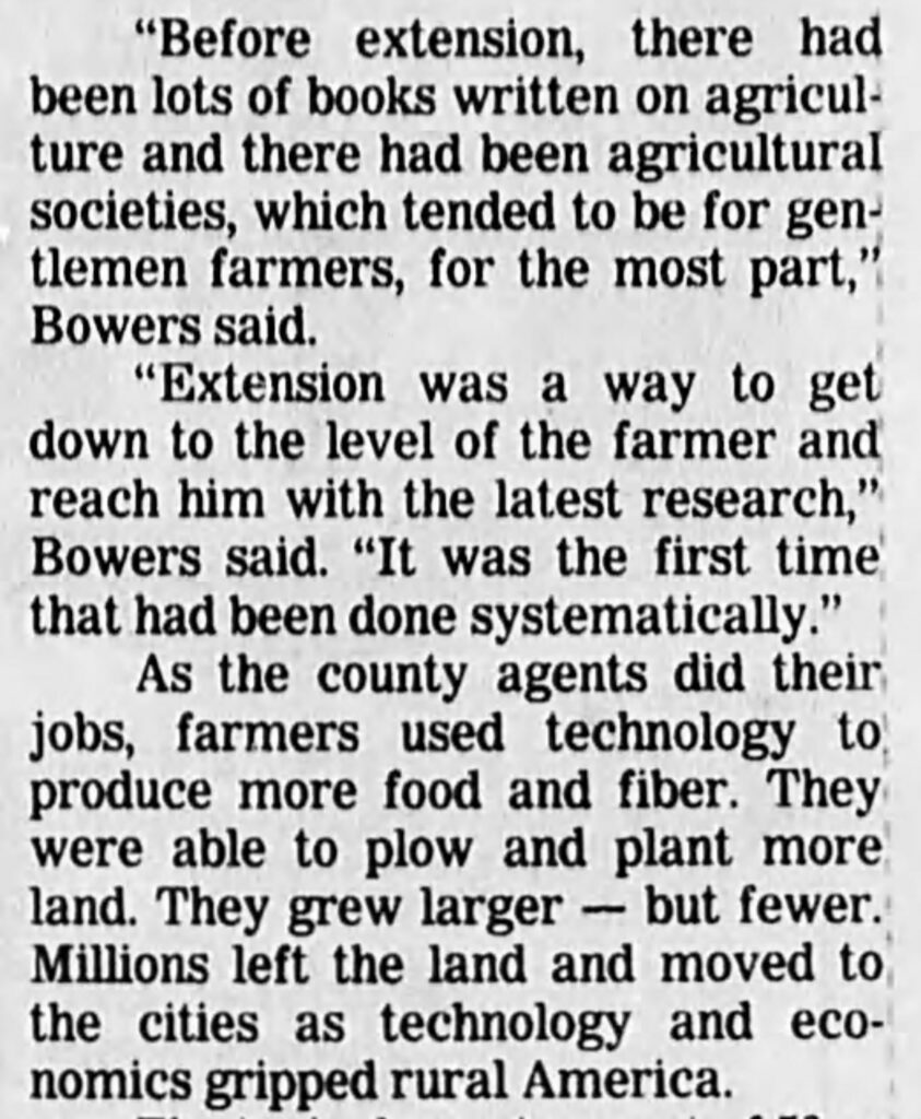 Newspaper article from Asheville Citizen newspaper about the Extension Service celebrating their 75th anniversary.